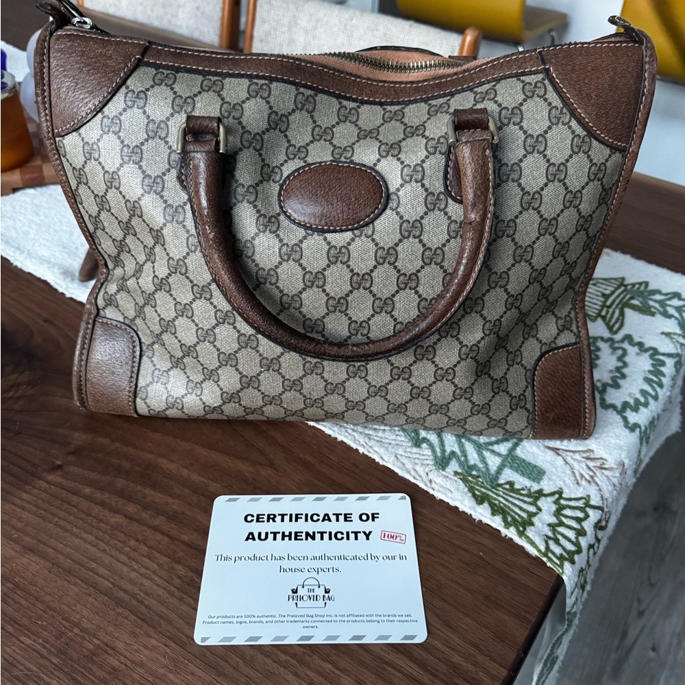 Vintage Gucci Brown and Tan Monogram Handbag
